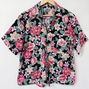 Vintage Bon Homme Tropical Floral Hawaiian Camp Shirt Mens M Cotton Vacation